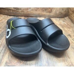 OOFOS OOAHH Sport Slide Recovery Sandals Black/White NWT - Size M8/W10